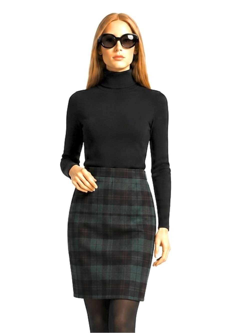 J.Crew Tartan Plaid Pencil Skirt Size 6 Green Navy Preppy Classic Dark Academia